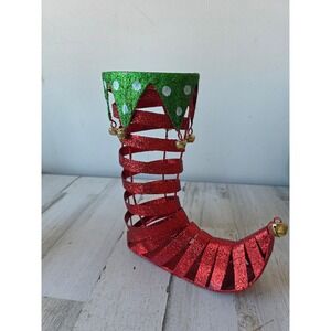 Glitter red stocking boot Xmas Bell sparkle decor shabby chic